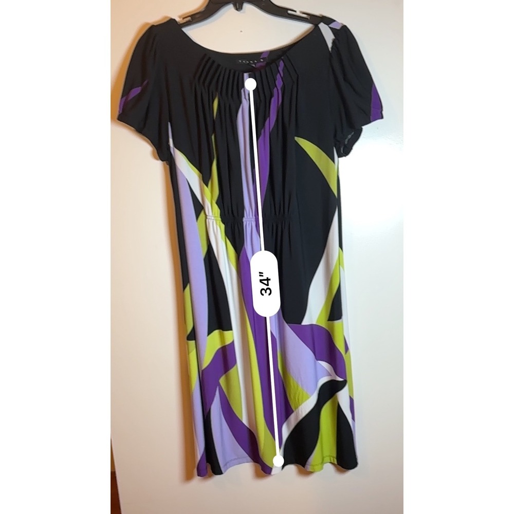 Tiana B Women's Geometric Print Dress Black Purple Green White Size M - Picture 3 of 13
